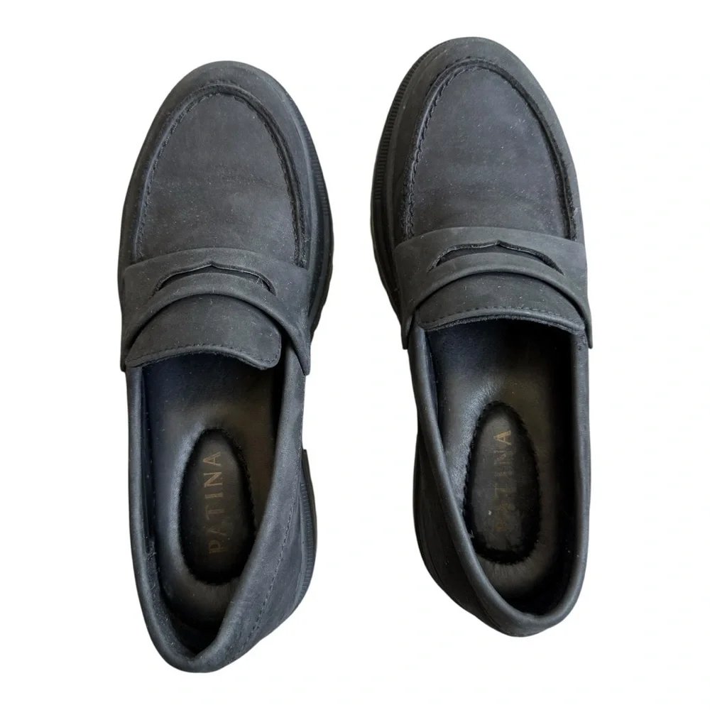 Portland Leather Goods Patina Shadow Black Zoe Chunky Loafers Size 6.5 - Picture 13 of 15